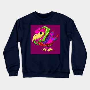 bird pelican illustration in boho aztec mandala ecopop Crewneck Sweatshirt